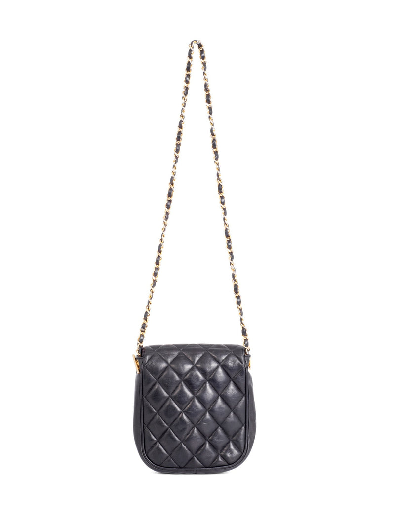 CHANEL Vintage CC Logo Quilted Leather Flap Messenger Bag Black-designer resale
