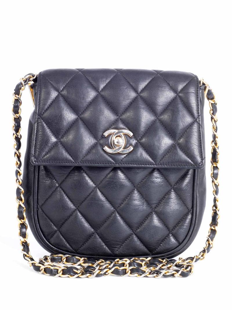 CHANEL Vintage CC Logo Quilted Leather Flap Messenger Bag Black-designer resale