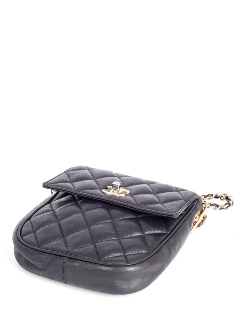 CHANEL Vintage CC Logo Quilted Leather Flap Messenger Bag Black-designer resale