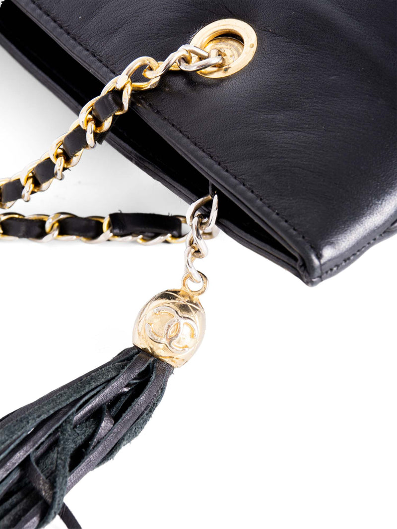 CHANEL Vintage CC Quilted Leather Tassel Shopper Bag Black-designer resale