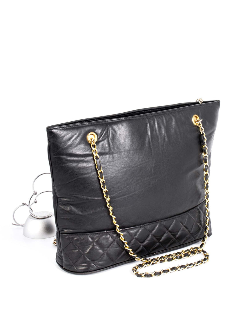 Chanel Black Leather Front Turnlock Front Pocket Tote