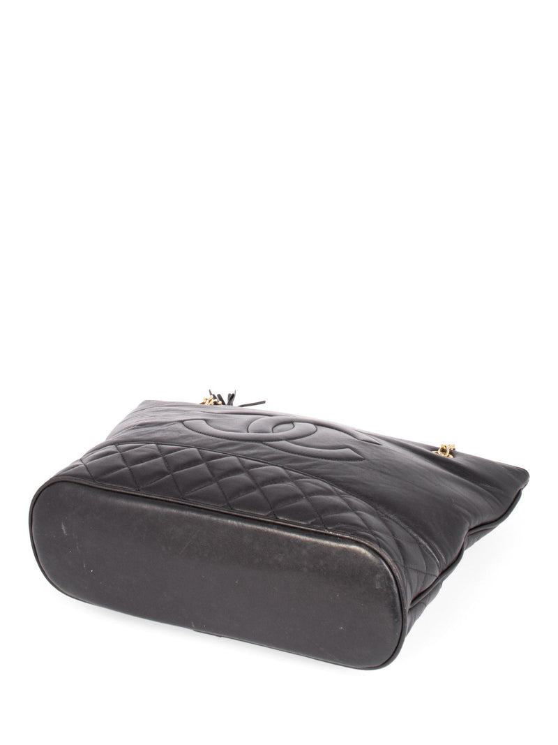 CHANEL Vintage CC Quilted Leather Tassel Shopper Bag Black-designer resale