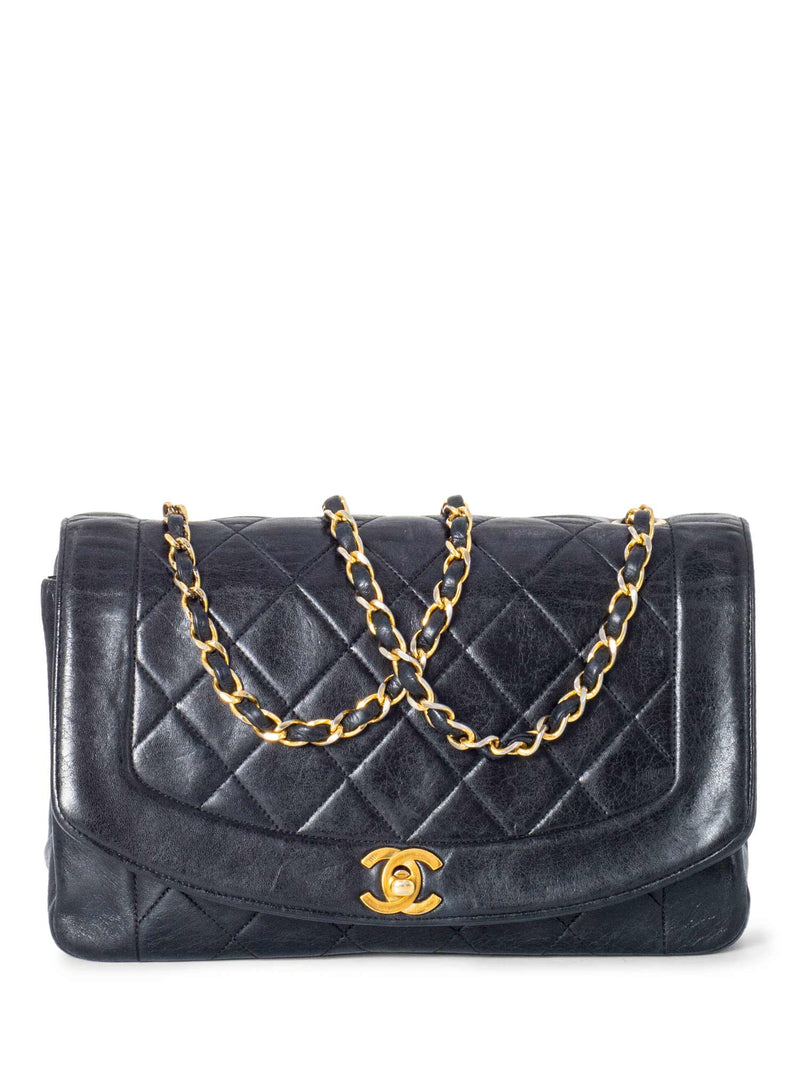 CHANEL Classic Vintage Black Diana 24K Gold Chain Medium Flap Crossbody Bag