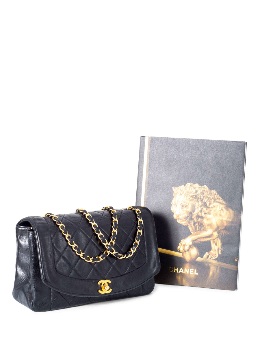 Chanel Vintage Medium Classic Diana Flap Bag Black Caviar 24K Gold