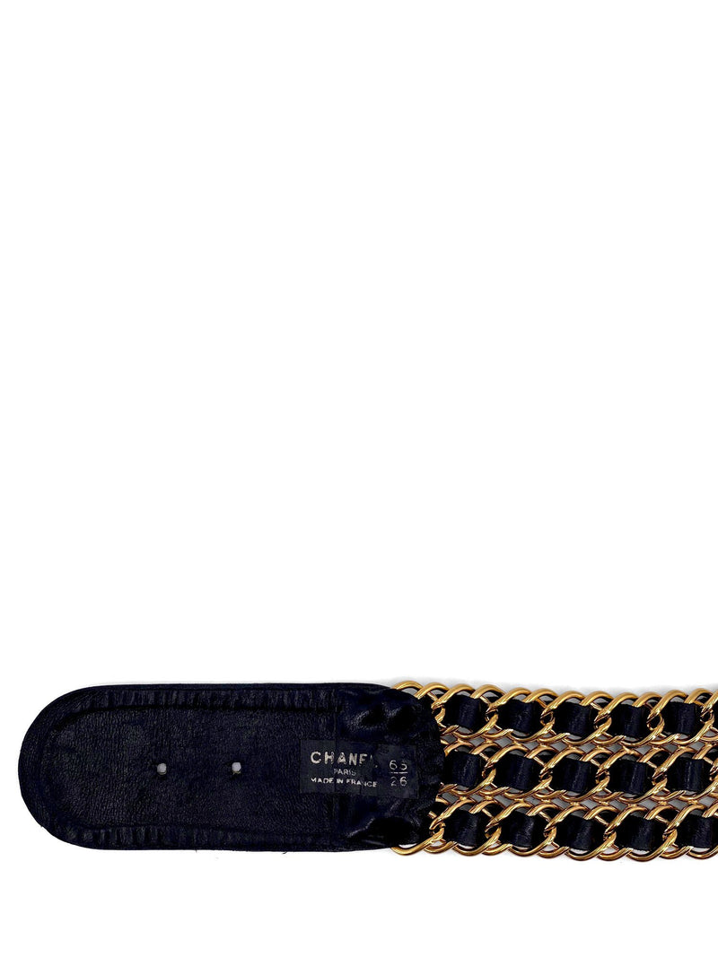 CHANEL Vintage Leather Gold Chain Link Belt Black