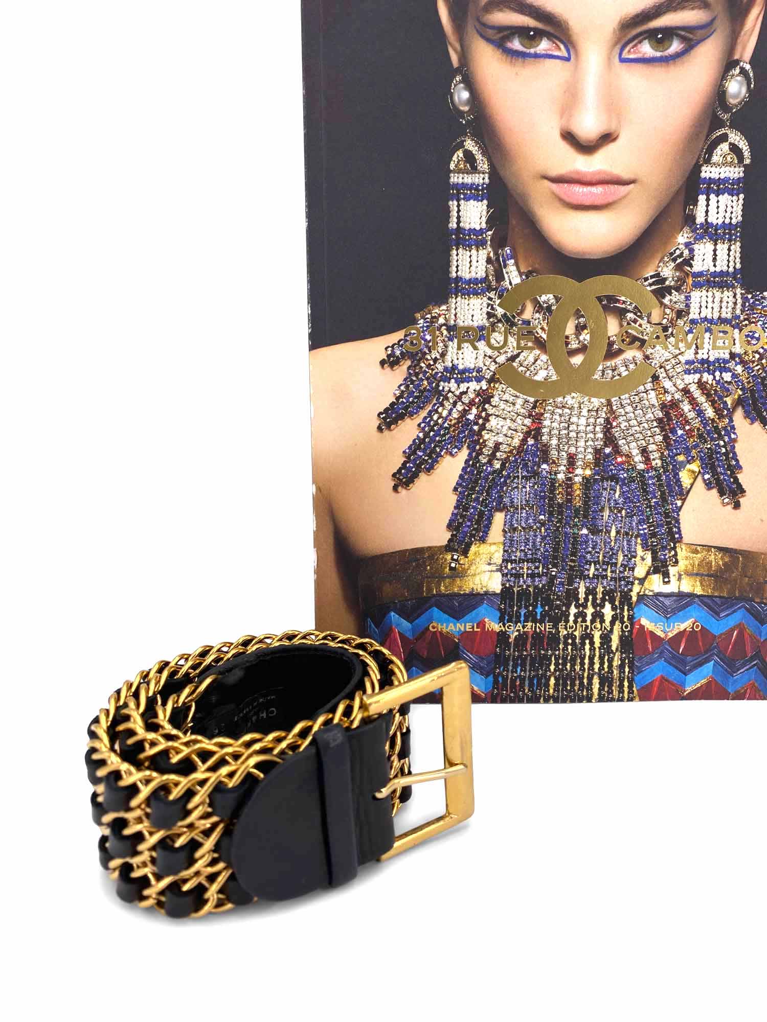 CHANEL Vintage Leather Gold Chain Link Belt Black-designer resale