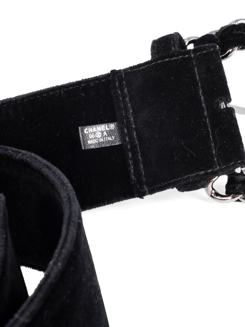CHANEL Vintage Velvet Large Silver Chain Link Belt Black 90-designer resale