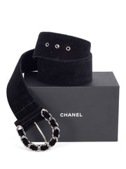 CHANEL Vintage Velvet Large Silver Chain Link Belt Black 90