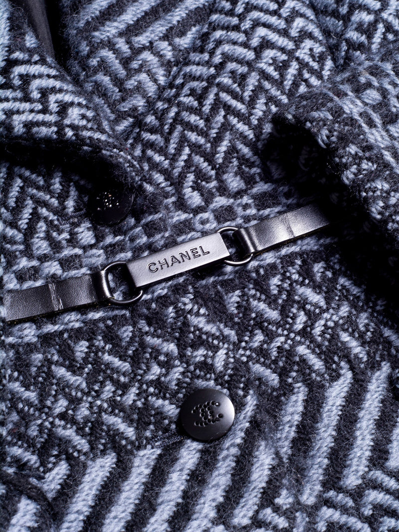 CHANEL Wool CC Logo Embroidered Belted Jacket Grey Black-designer resale