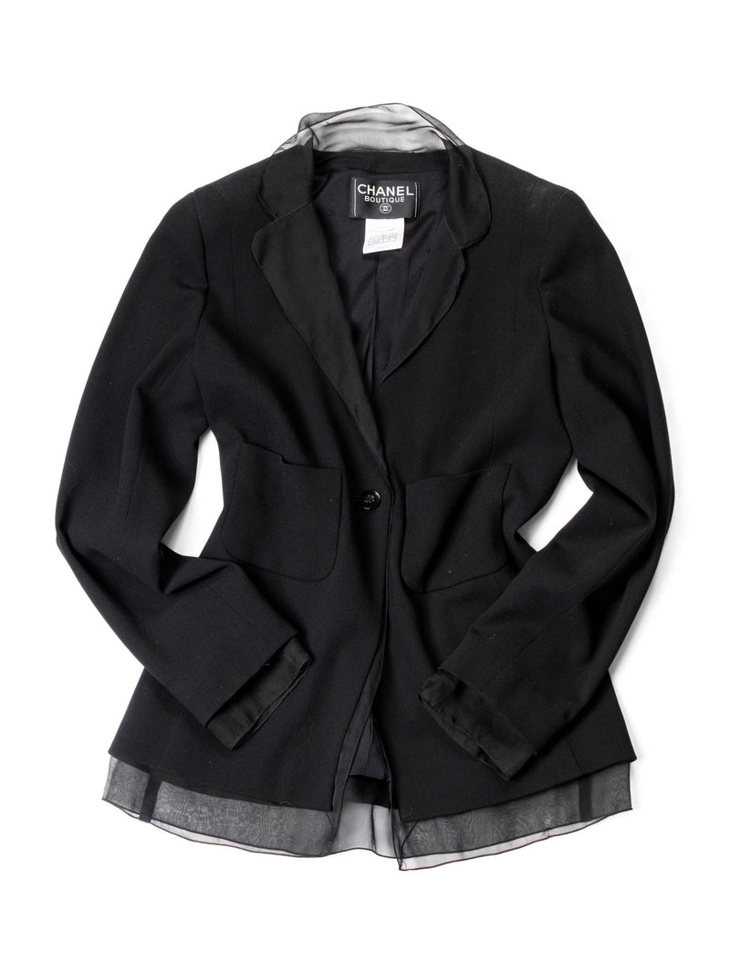 CHANEL Wool CC Logo Fitted Jacket Black-designer resale
