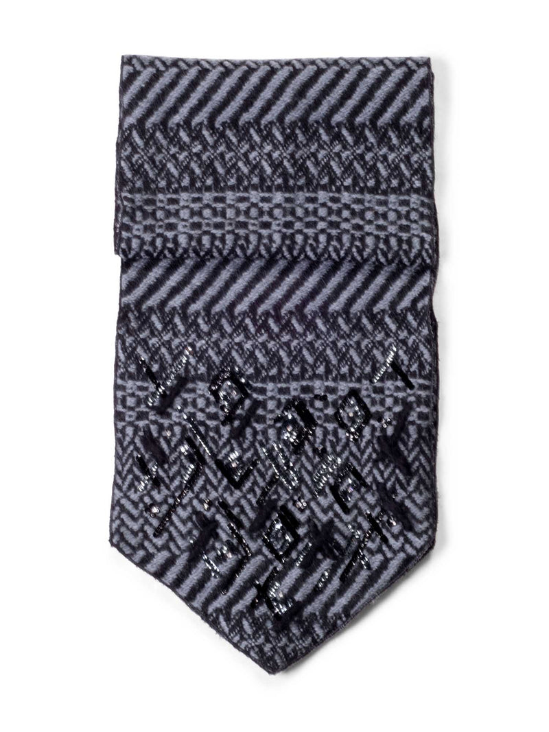 CHANEL Wool Embroidered Scarf Grey Black-designer resale