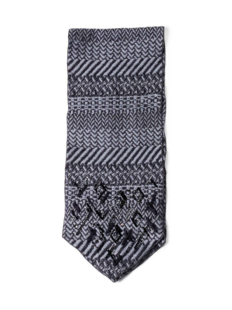 CHANEL Wool Embroidered Scarf Grey Black-designer resale