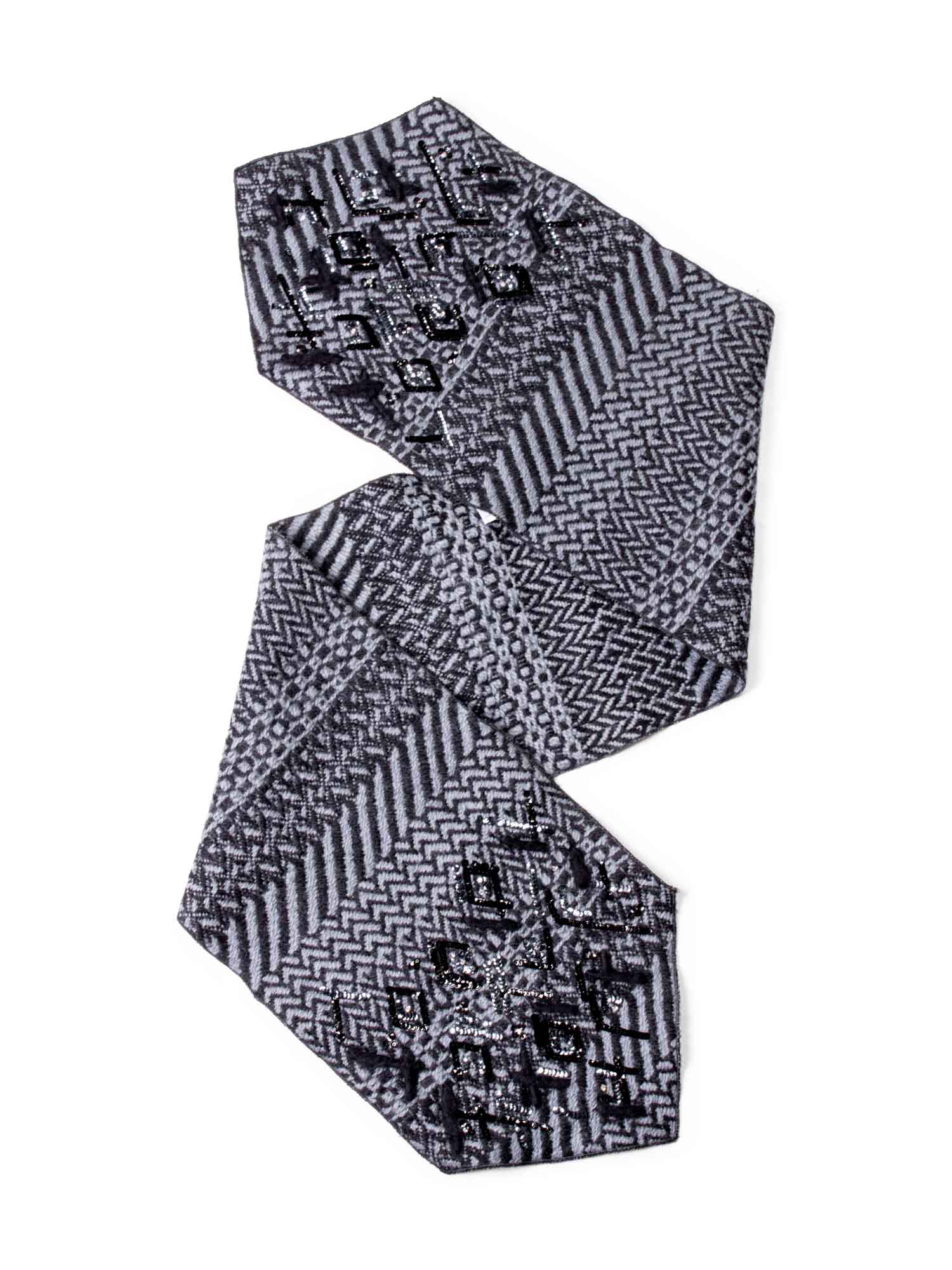 CHANEL Wool Embroidered Scarf Grey Black-designer resale