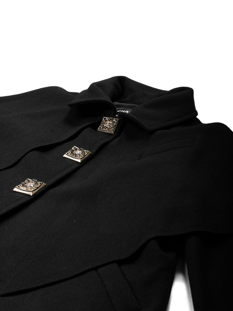 CHANEL Wool Paris Byzance Gripoix Coat Black-designer resale