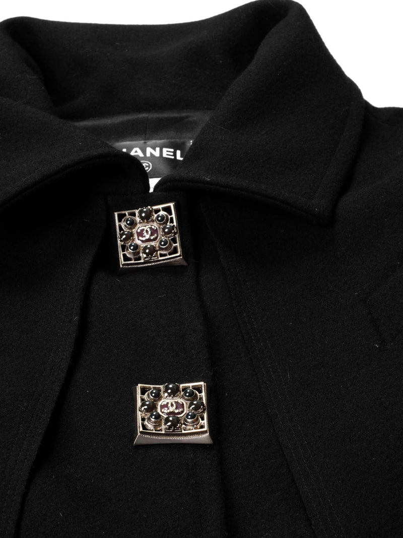 CHANEL Wool Paris Byzance Gripoix Coat Black-designer resale