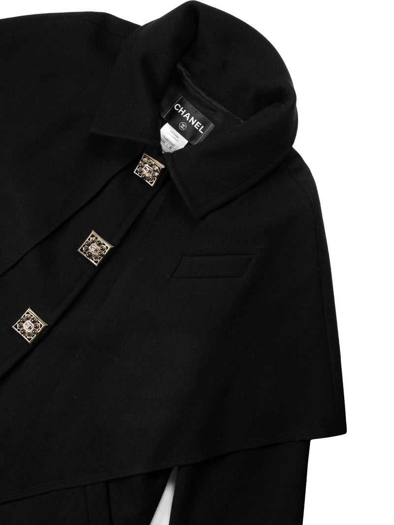 CHANEL Wool Paris Byzance Gripoix Coat Black-designer resale