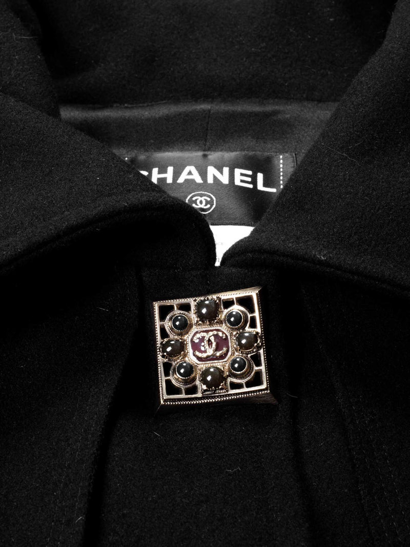 CHANEL Wool Paris Byzance Gripoix Coat Black-designer resale