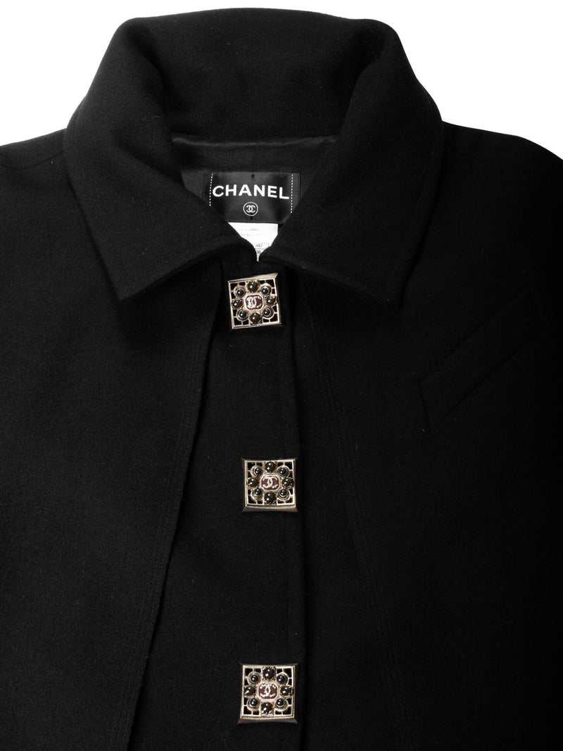 CHANEL Wool Paris Byzance Gripoix Coat Black-designer resale