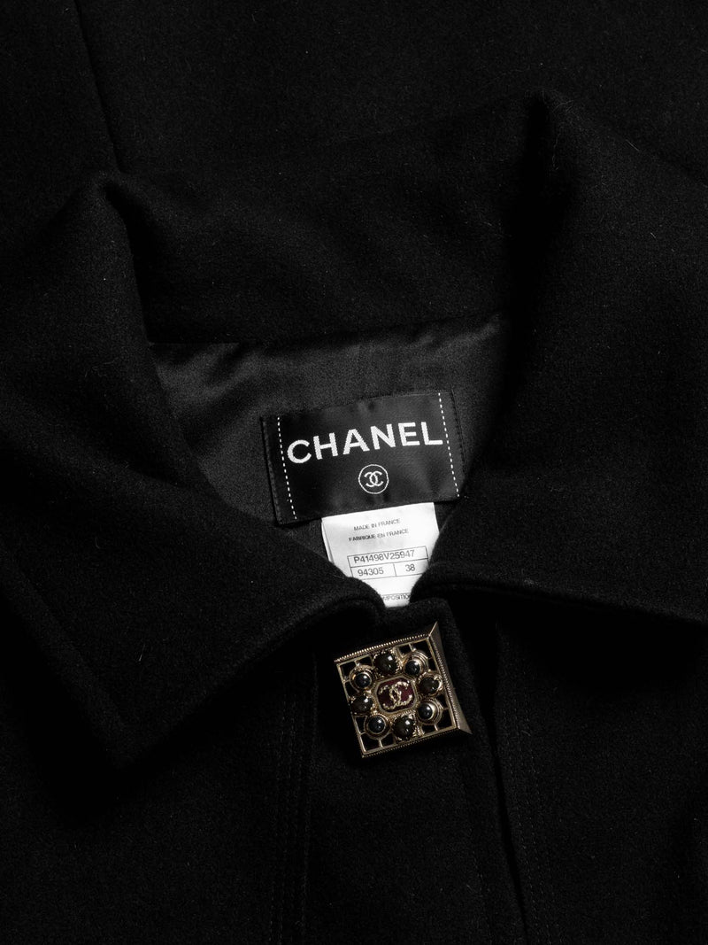 CHANEL Wool Paris Byzance Gripoix Coat Black-designer resale