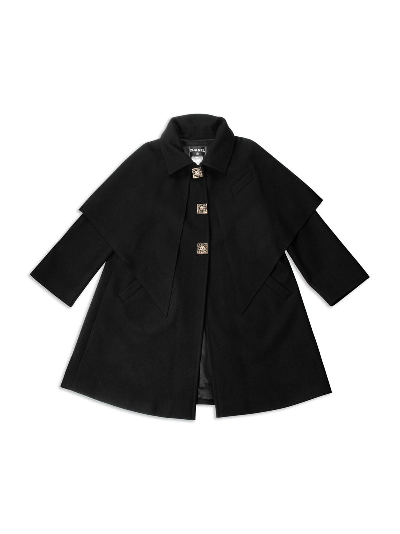 CHANEL Wool Paris Byzance Gripoix Coat Black-designer resale