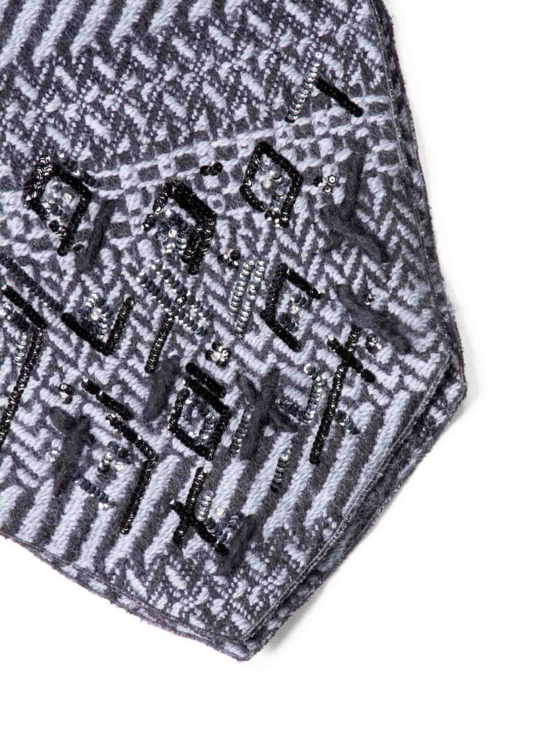 CHANEL Wool Sequin Embroidered Scarf Grey Black-designer resale
