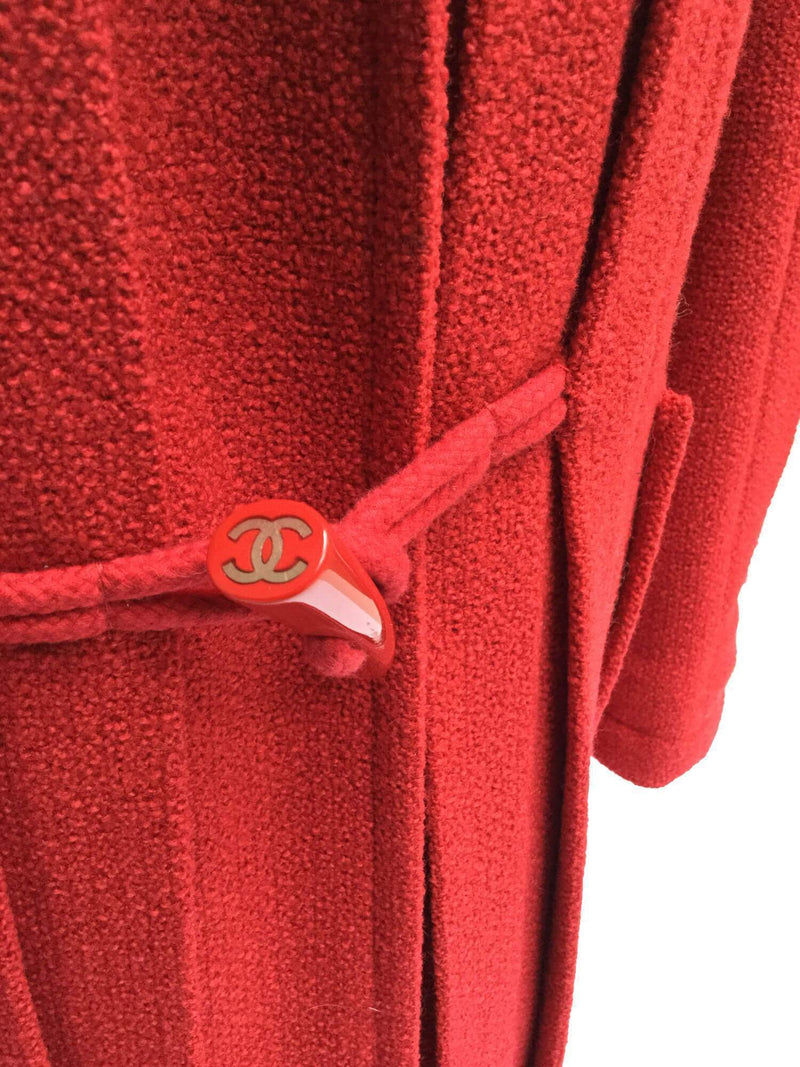 CHANEL Wool Tweed Duffle Coat with Hood Red-designer resale