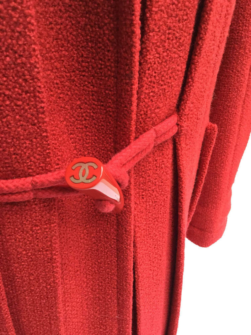 CHANEL Wool Tweed Duffle Coat with Hood Red-designer resale