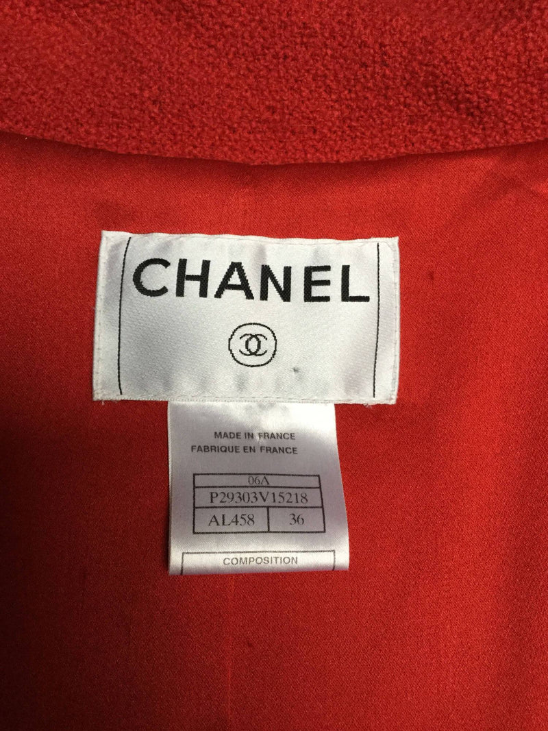 CHANEL Wool Tweed Duffle Coat with Hood Red-designer resale