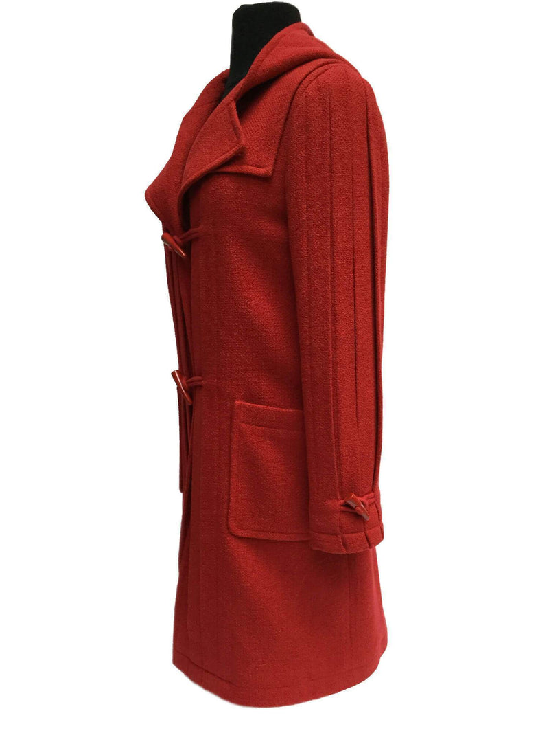 CHANEL Wool Tweed Duffle Coat with Hood Red-designer resale