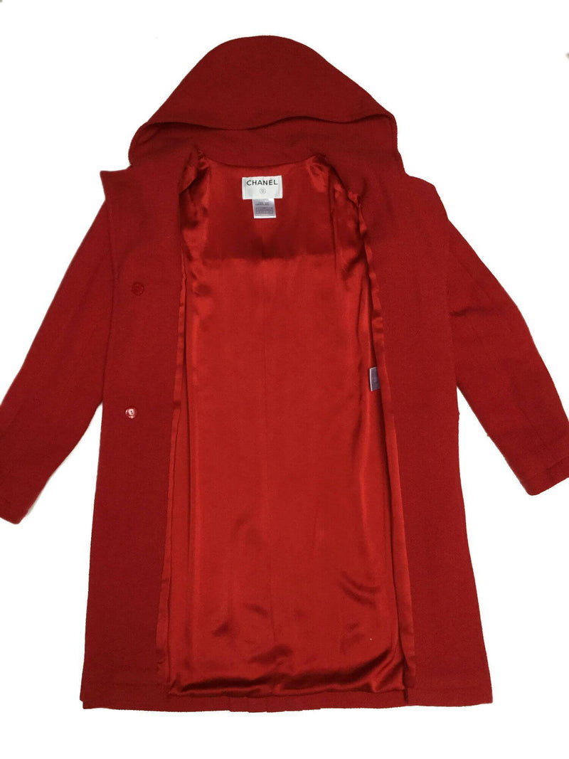 CHANEL Wool Tweed Duffle Coat with Hood Red-designer resale