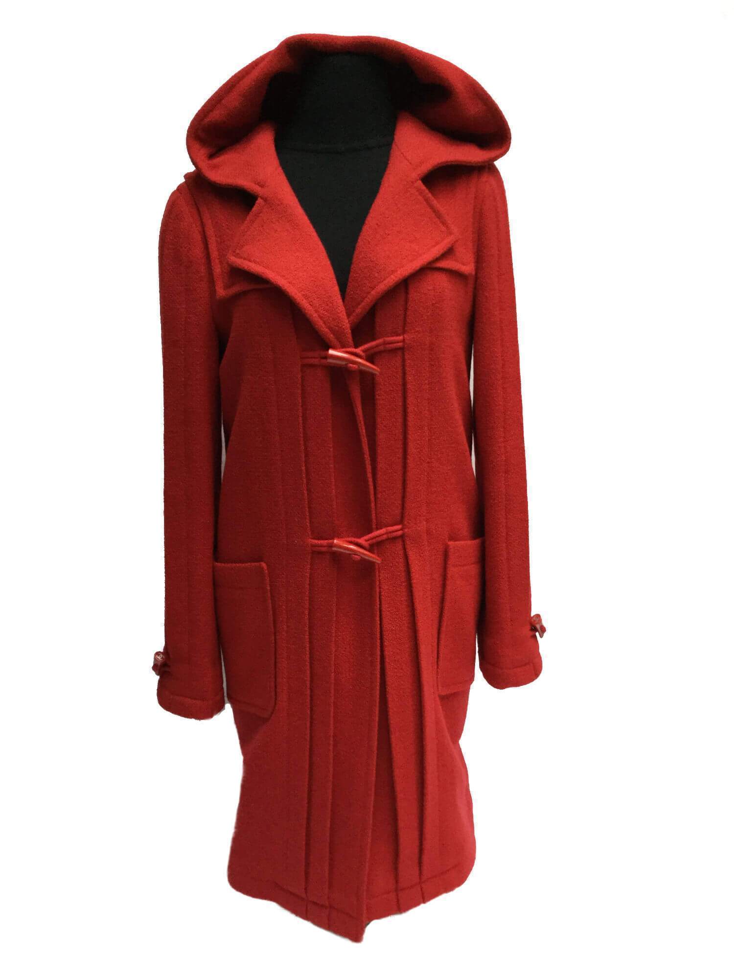 CHANEL Wool Tweed Duffle Coat with Hood Red-designer resale