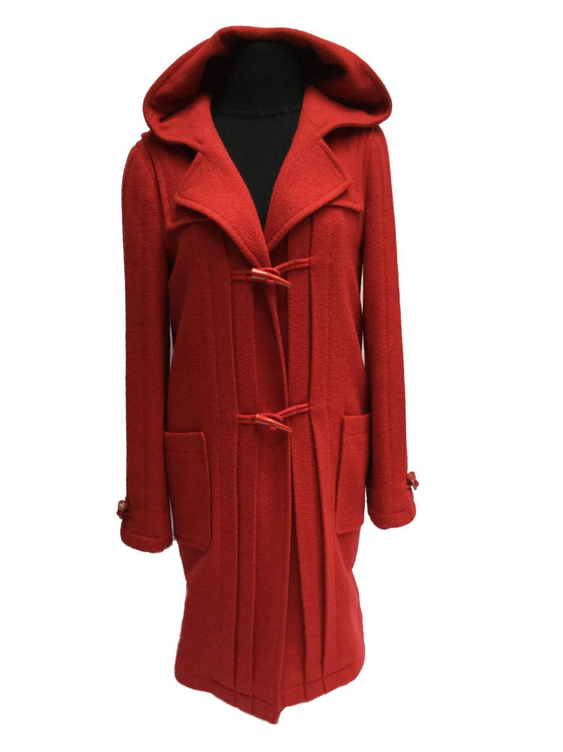 CHANEL Wool Tweed Duffle Coat with Hood Red-designer resale