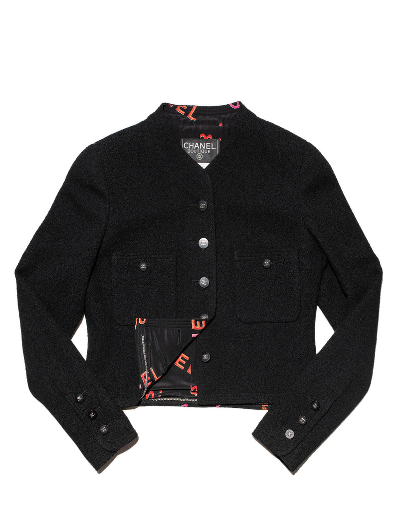 CHANEL Wool Tweed Fitted Jacket Black-designer resale