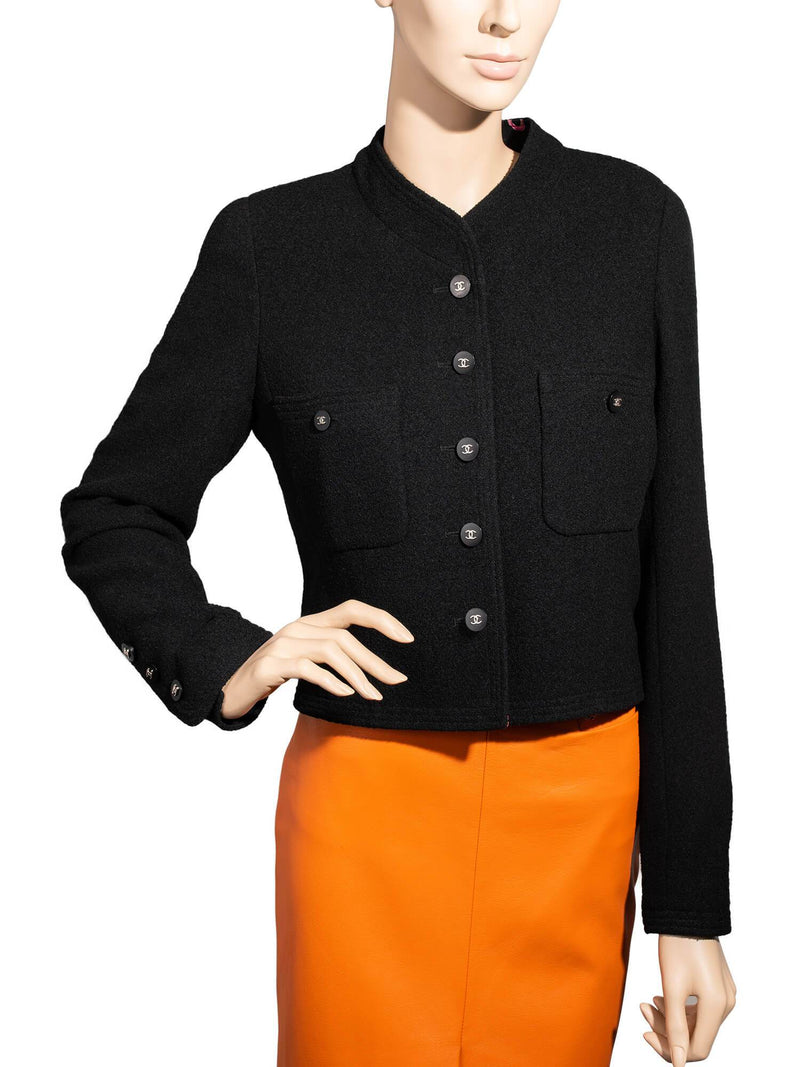 CHANEL Wool Tweed Fitted Jacket Black-designer resale