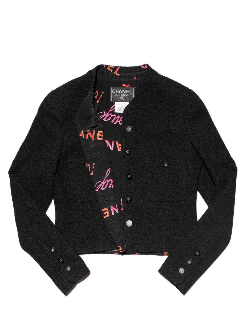 CHANEL Wool Tweed Fitted Jacket Black-designer resale