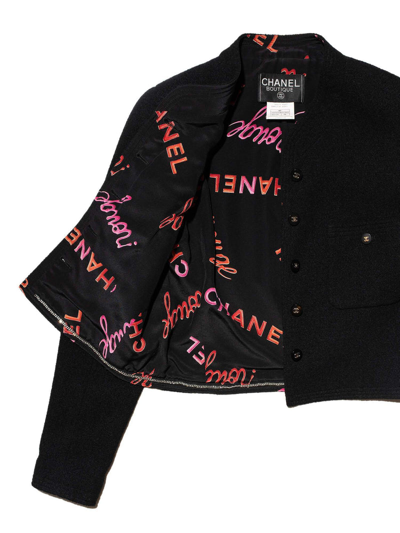 CHANEL Wool Tweed Fitted Jacket Black-designer resale