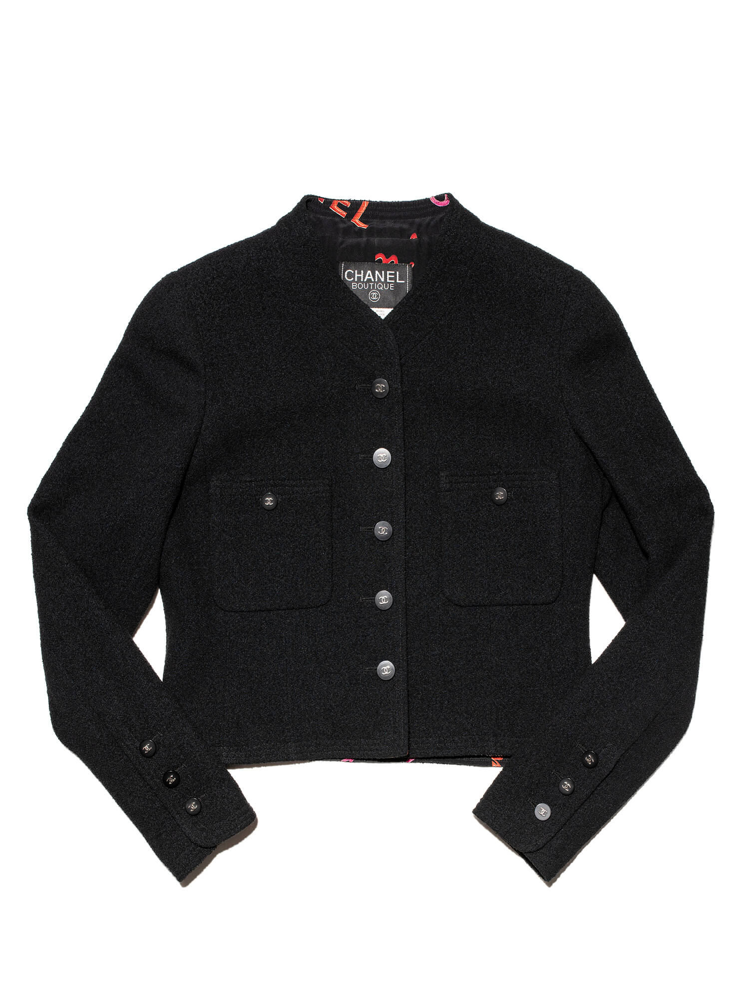 CHANEL Wool Tweed Fitted Jacket Black-designer resale