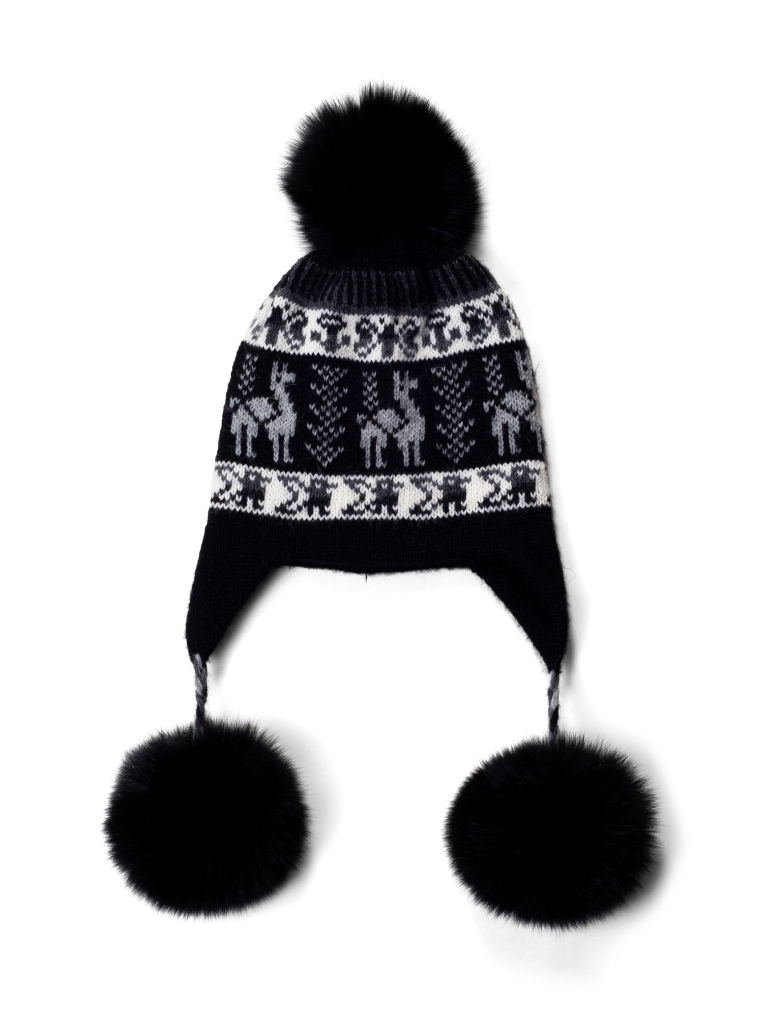 CODO 2 Ply Alpaca Pom Pom Fox Hat Black-designer resale