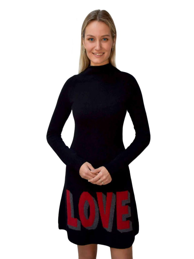CODO Cashmere Knit Love Mini Dress Black-designer resale