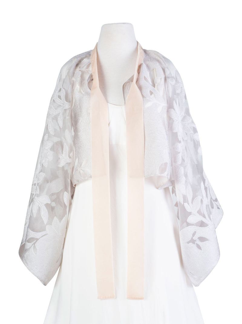 CODO Chiffon Velvet Embroider Cape Ivory Taupe-designer resale
