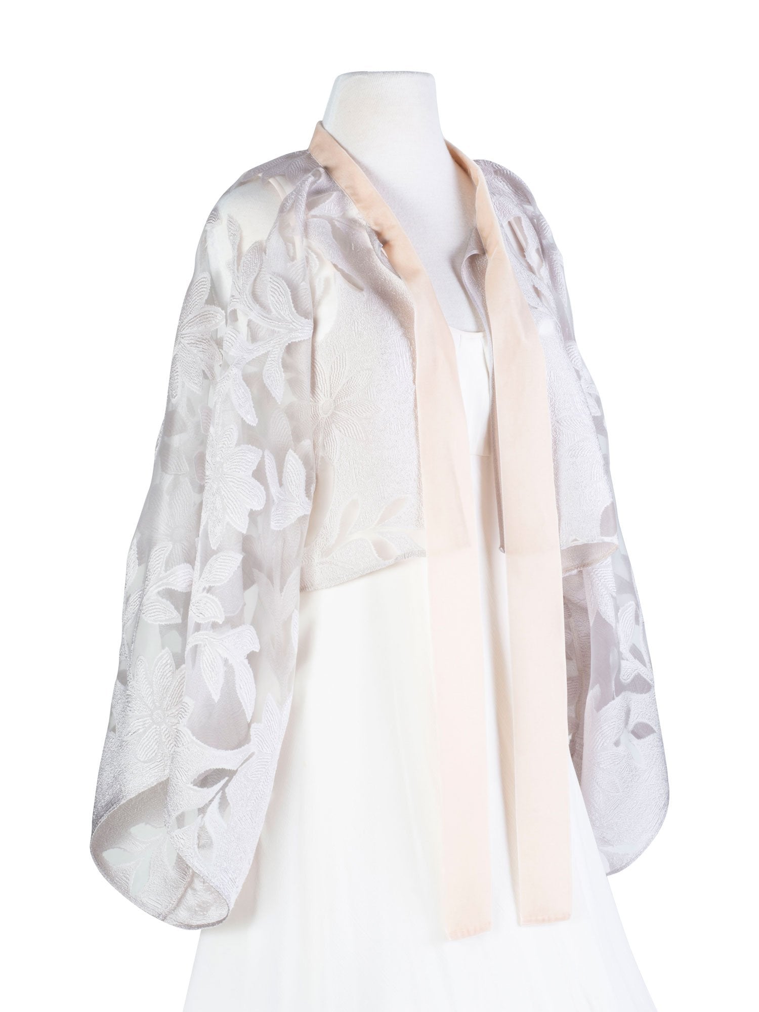 CODO Chiffon Velvet Embroider Cape Ivory Taupe-designer resale