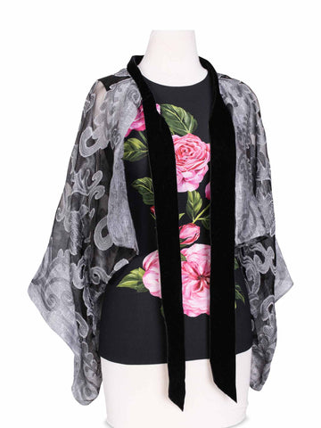 CODO Chiffon Velvet Embroidered Cape Black-designer resale