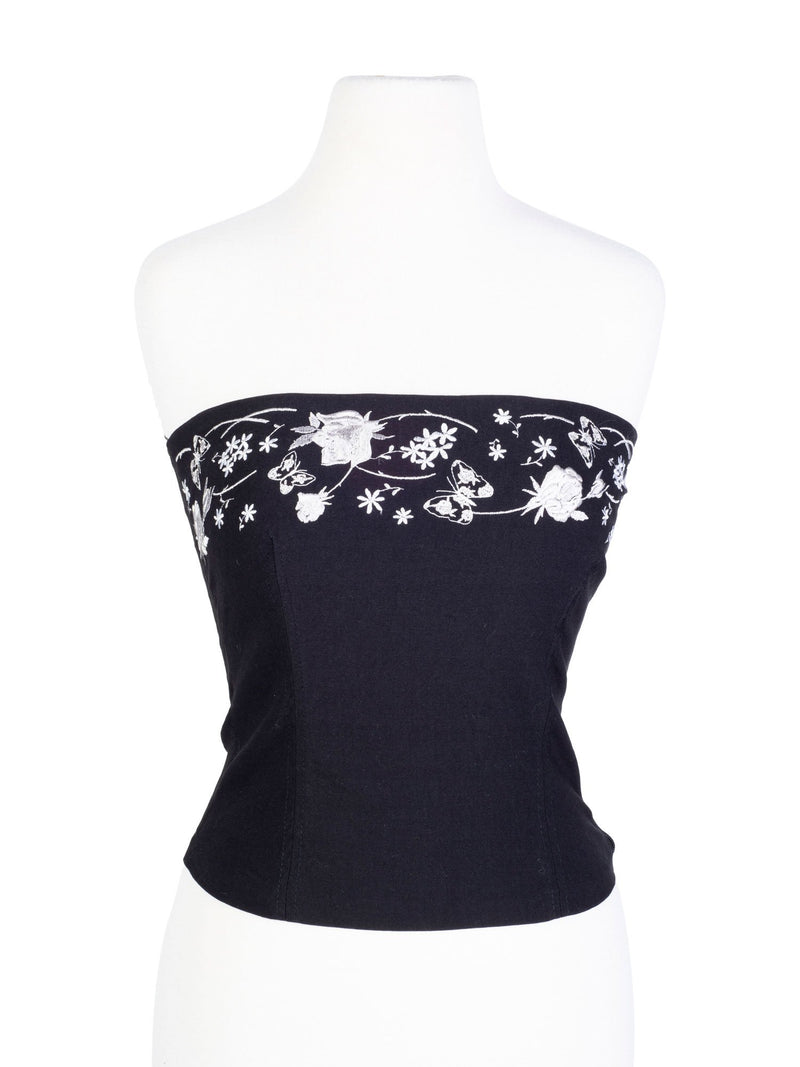 CODO Cotton Embroidered Corset Top Black-designer resale