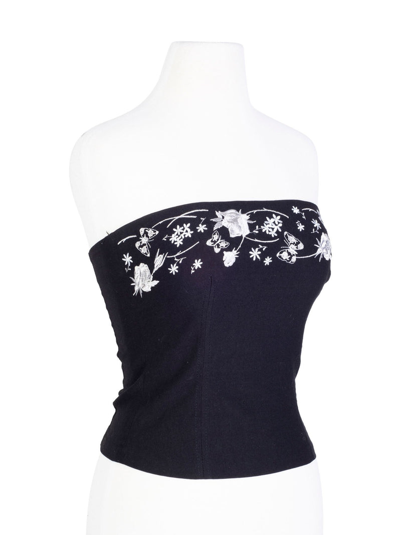 CODO Cotton Embroidered Corset Top Black-designer resale