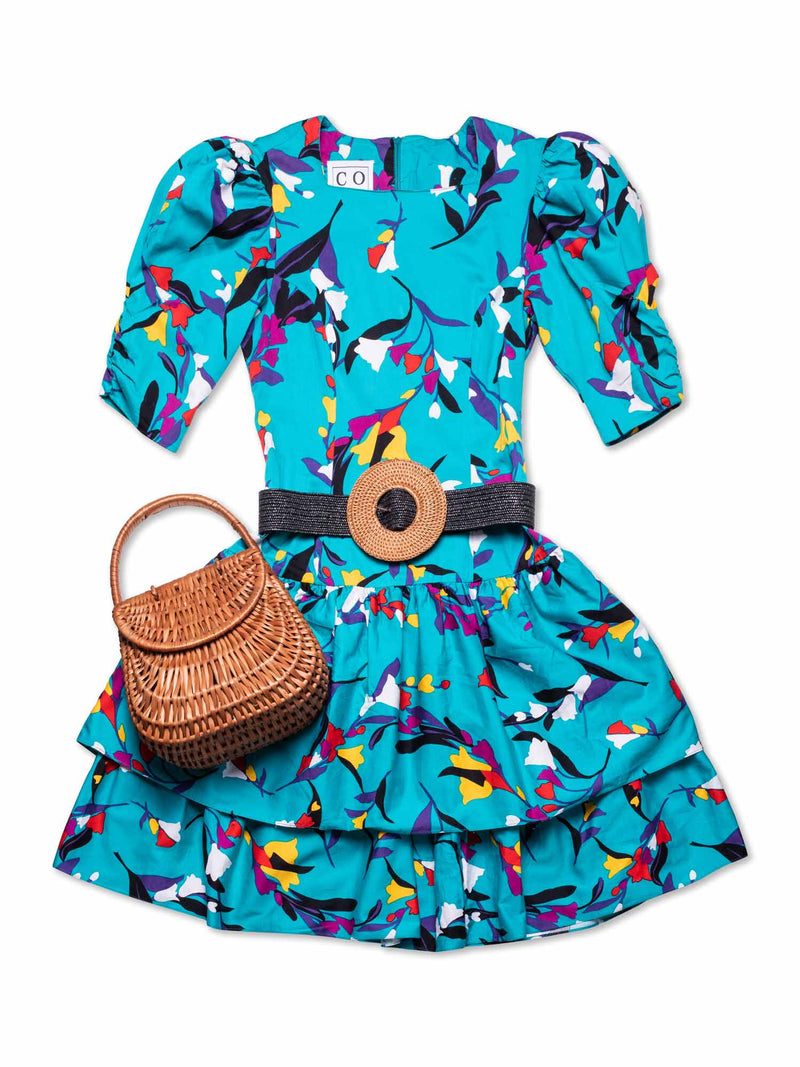CODO Cotton Floral Belted A-Line Dress Green-designer resale