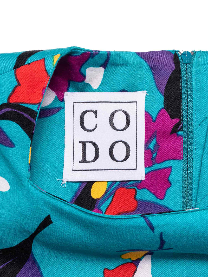 CODO Cotton Floral Belted A-Line Dress Green-designer resale