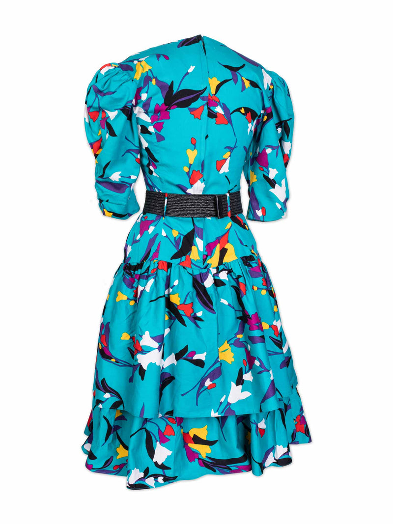 CODO Cotton Floral Belted A-Line Dress Green-designer resale