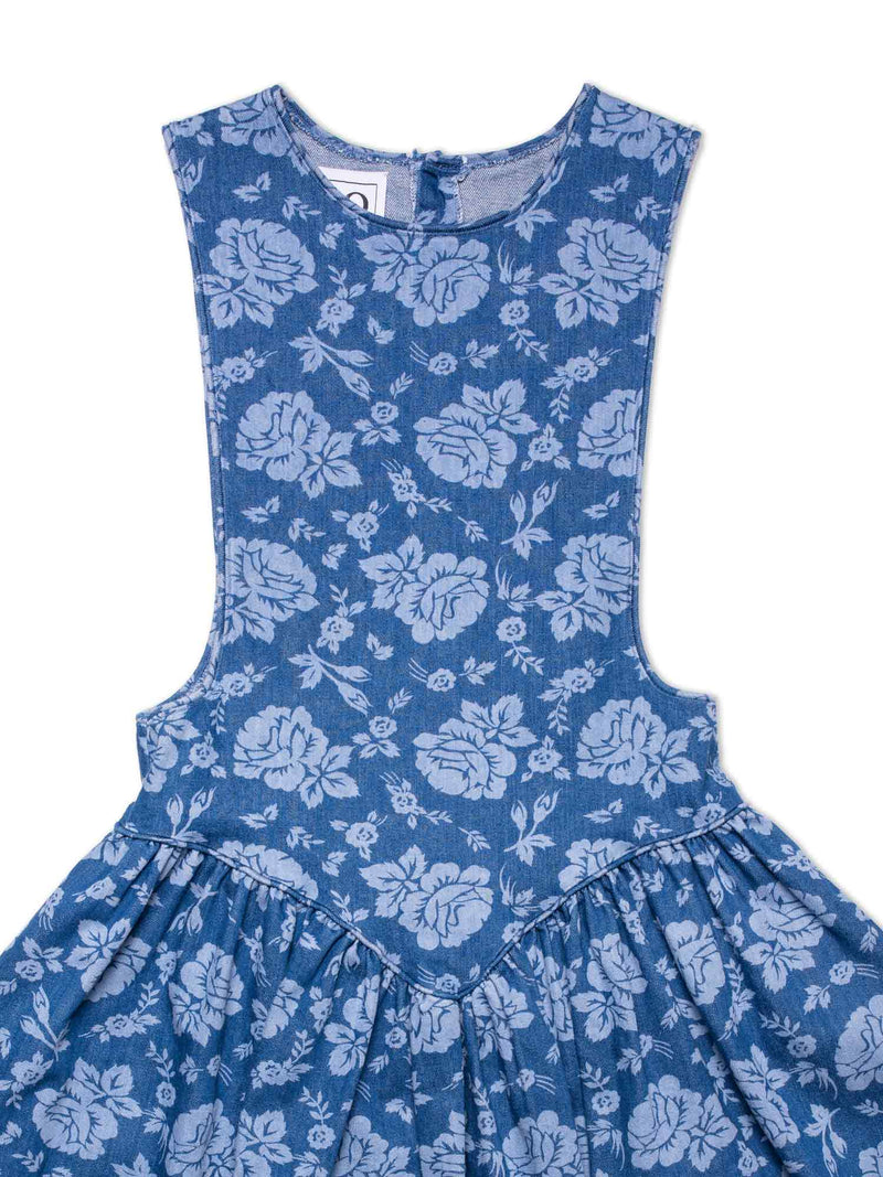 CODO Cotton Floral Denim Maxi Apron Dress Blue-designer resale