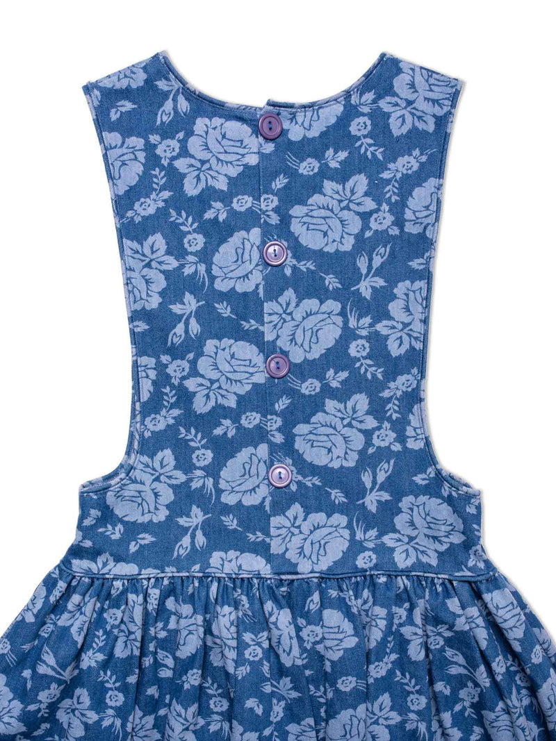 CODO Cotton Floral Denim Maxi Apron Dress Blue-designer resale