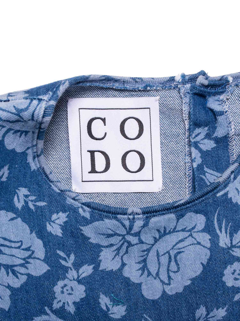 CODO Cotton Floral Denim Maxi Apron Dress Blue-designer resale